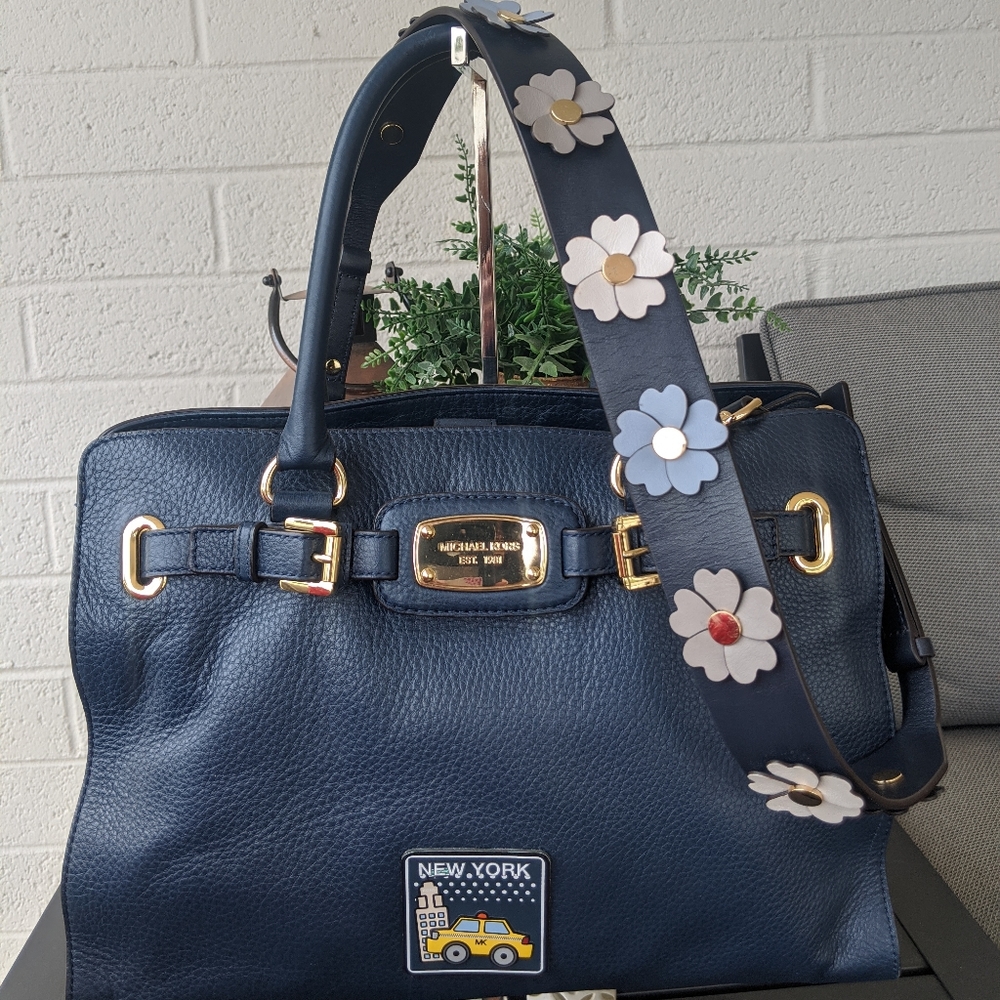 Michael Kors Hamilton Large Navy Satchel Purse